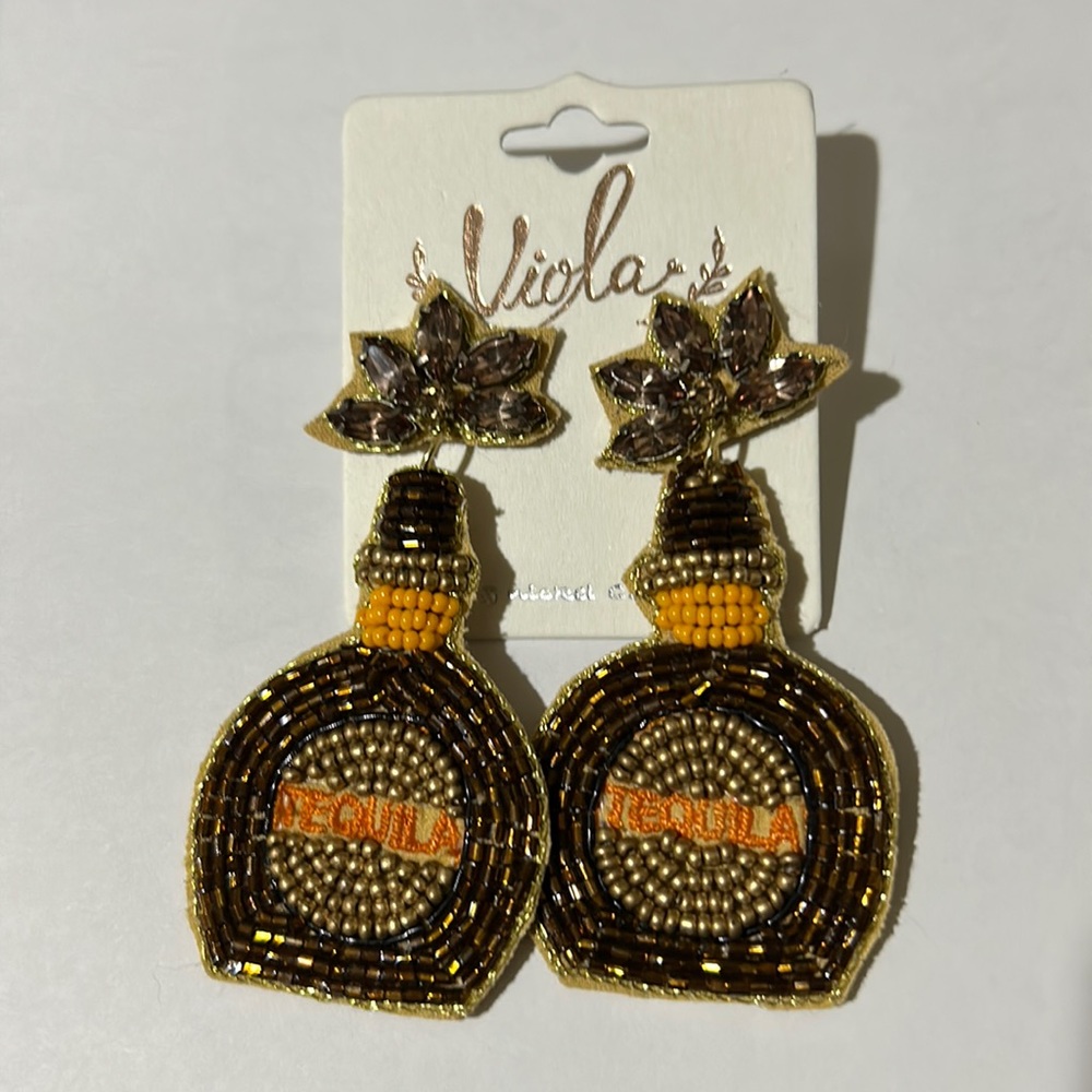 Seed Bead Rice Bead Rhinestone Earrings Tequila
